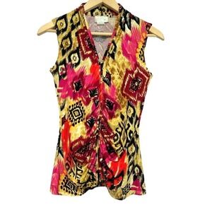 Jon Den Career Top Sleeveless‎ Ruched Front Womens S Mixed Animal Print Artsy